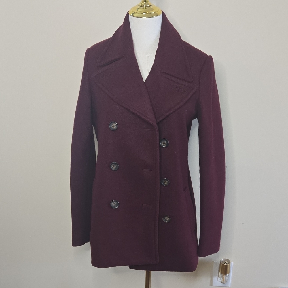 Old Navy‎ Burgundy Pea Coat Women’s Maroon Wool Classic Winter Jacket Small